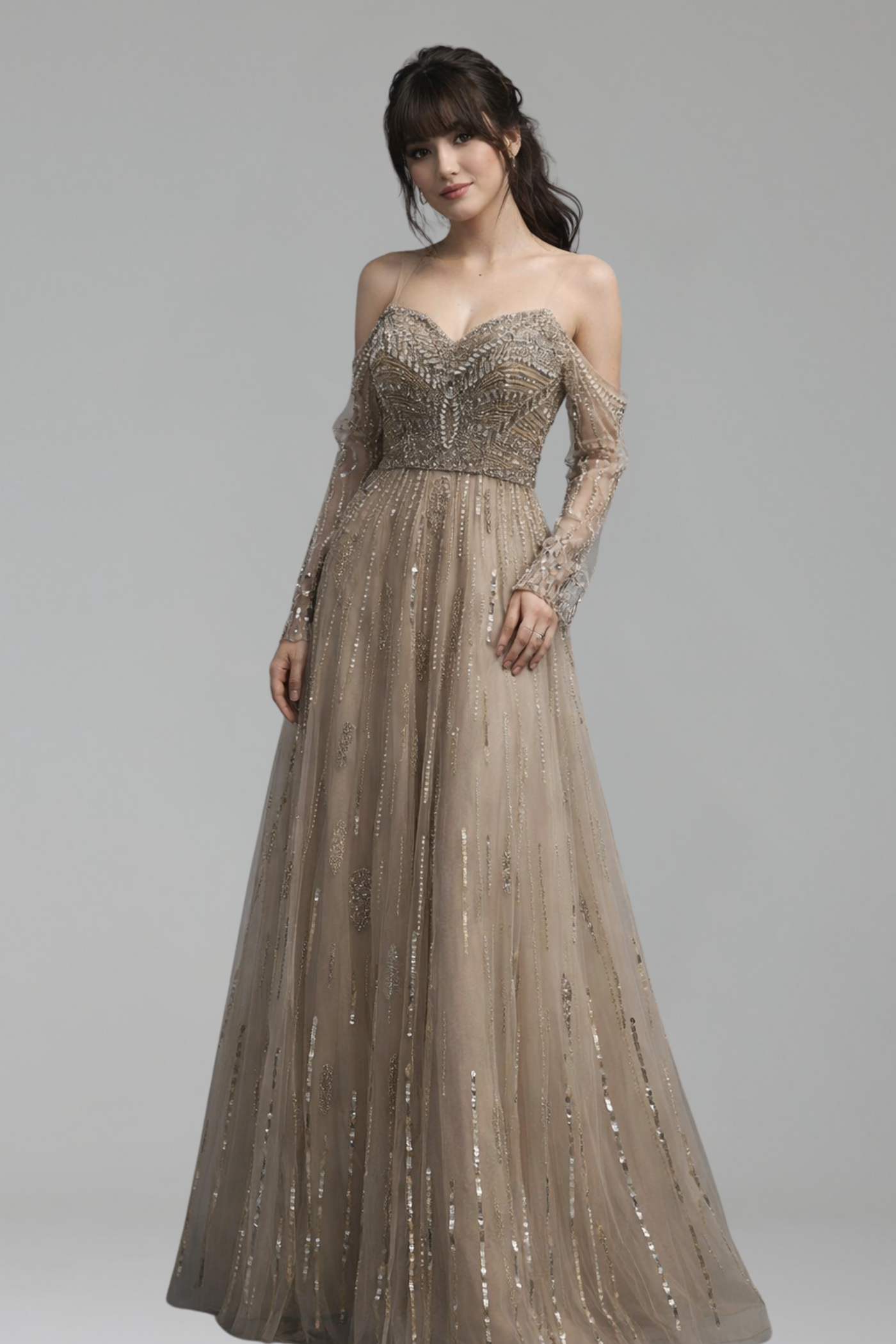 Long Sleeve Crystal Mermaid Gown - LAROSABRIDE