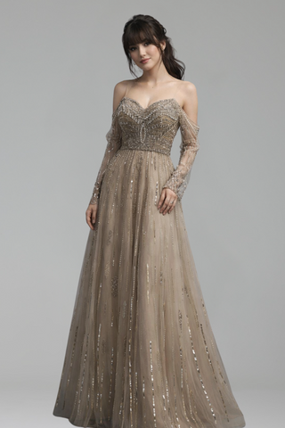 Long Sleeve Crystal Mermaid Gown - LAROSABRIDE