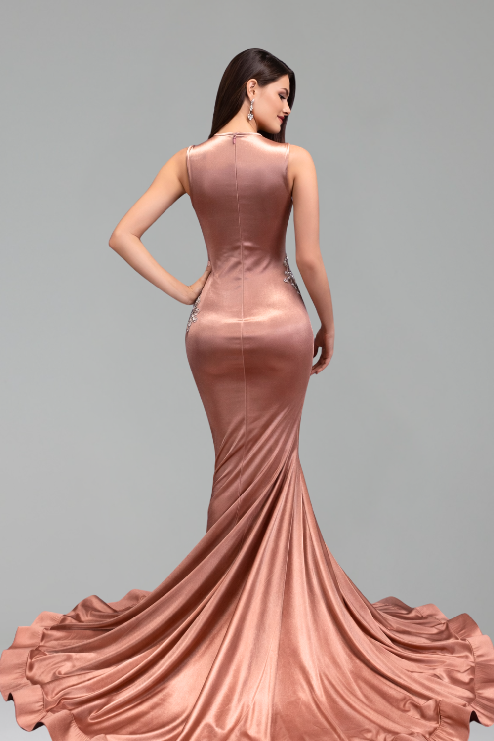 Beaded Bodice Satin Mermaid Gown - LAROSABRIDE