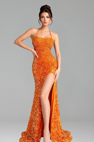 Sequin High Slit Evening Gown