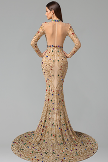 Multicolor Gem Embellished Mermaid Gown - LAROSABRIDE