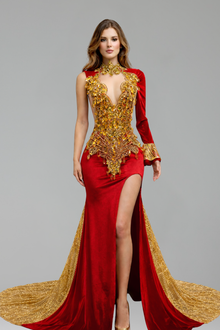 Beaded One Sleeve Mermaid Gown - LAROSABRIDE