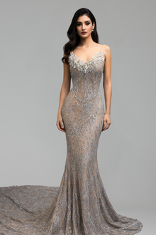 Beaded Lace Evening Gown - LAROSABRIDE