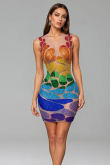 Rainbow Crystal Mosaic Mini Dress - LAROSABRIDE