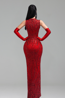 Beaded Illusion Fitted Evening Gown - LAROSABRIDE