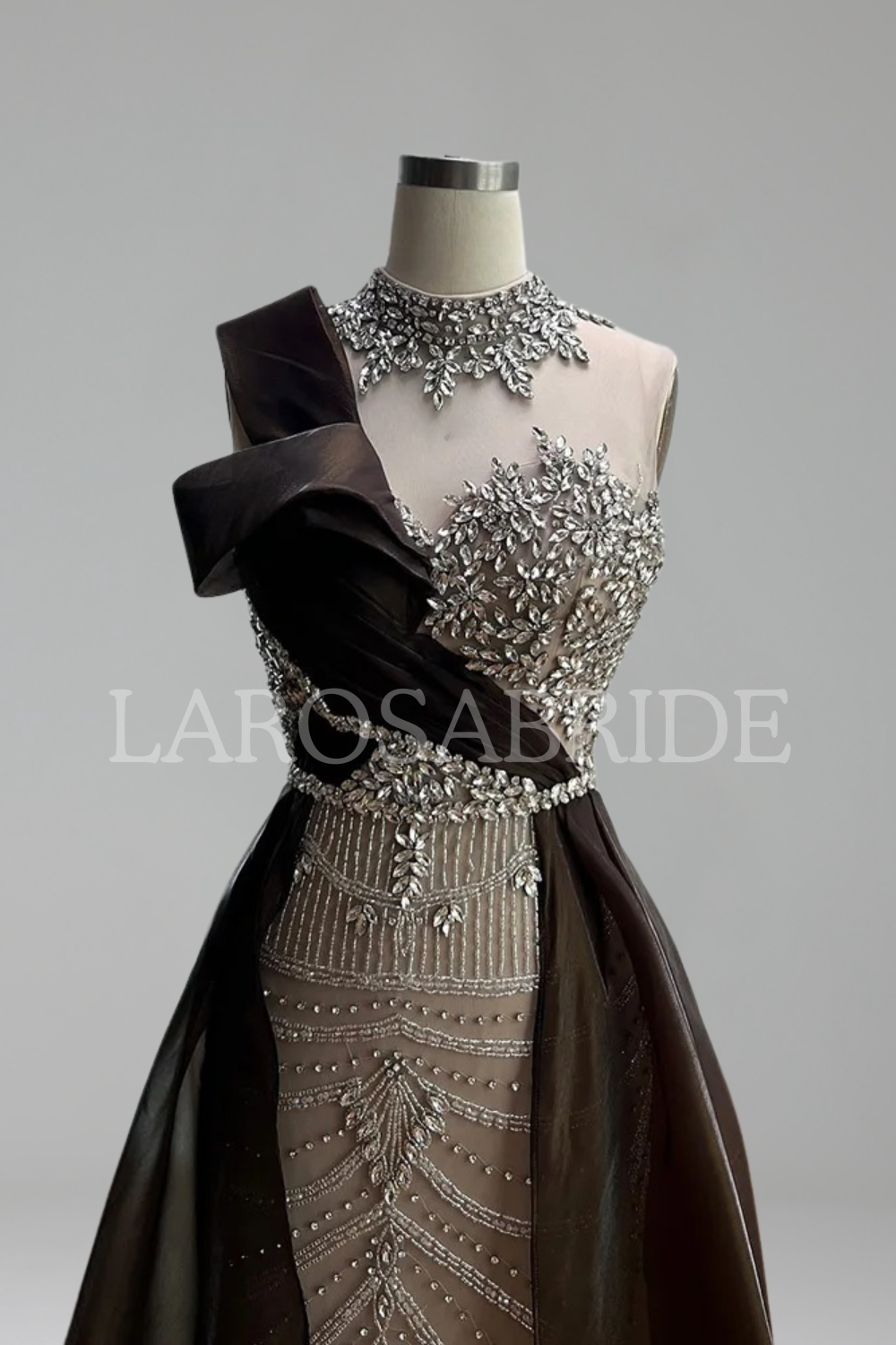 One-Shoulder Beaded Overskirt Gown-Larosabride