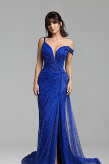 Beaded Mermaid Gown with Side Slit - LAROSABRIDE