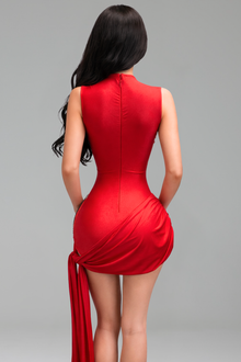 Sheer Embellished Draped Mini Dress - LAROSABRIDE