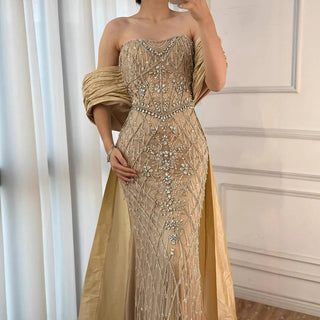 Strapless Beaded Overskirt Gown