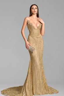 Hooded Beaded Sheath Evening Gown - LAROSABRIDE