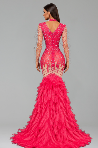 Emerald Crystal Feather Gown