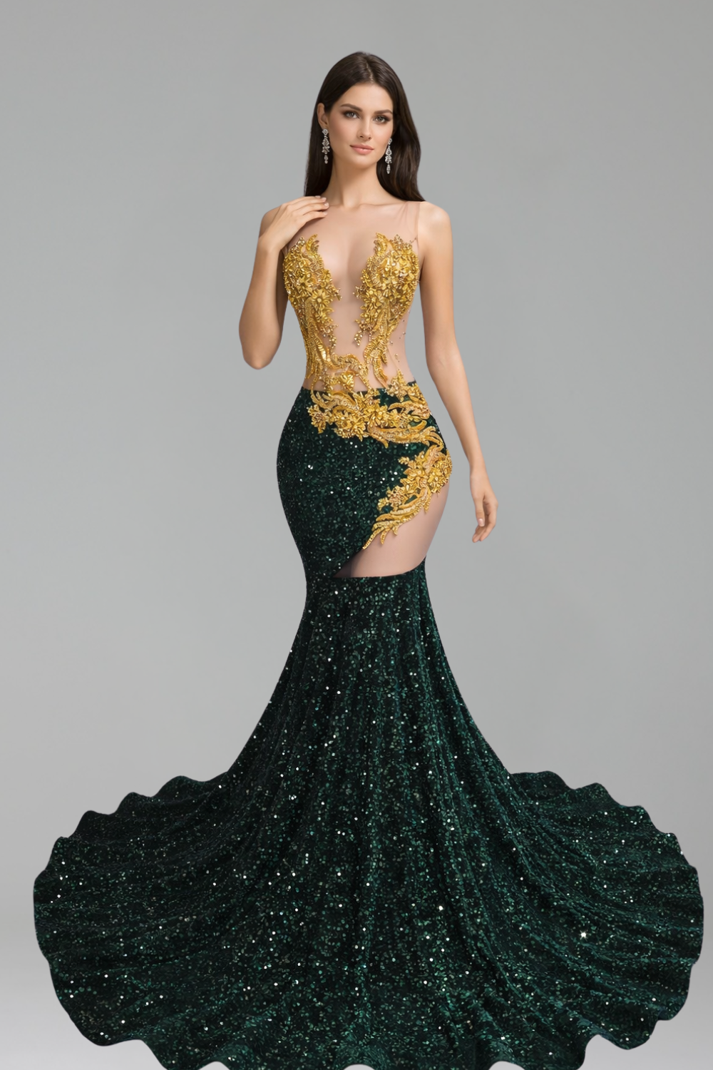 High Slit Appliqu� Mermaid Gown - LAROSABRIDE