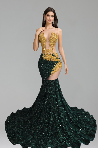 High Slit Appliqu� Mermaid Gown - LAROSABRIDE