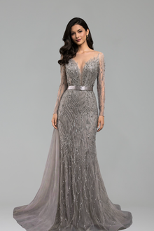 Lace Beaded Mermaid Gown - LAROSABRIDE