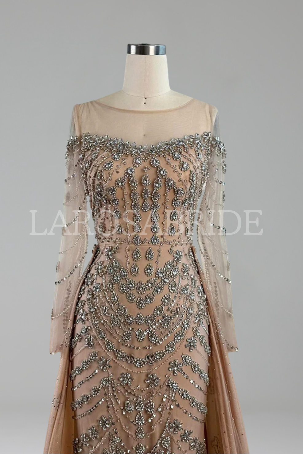 Beaded Long-Sleeve Dress-Larosabride