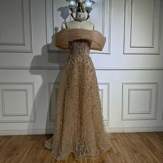 Off-Shoulder Beaded A-Line Gown