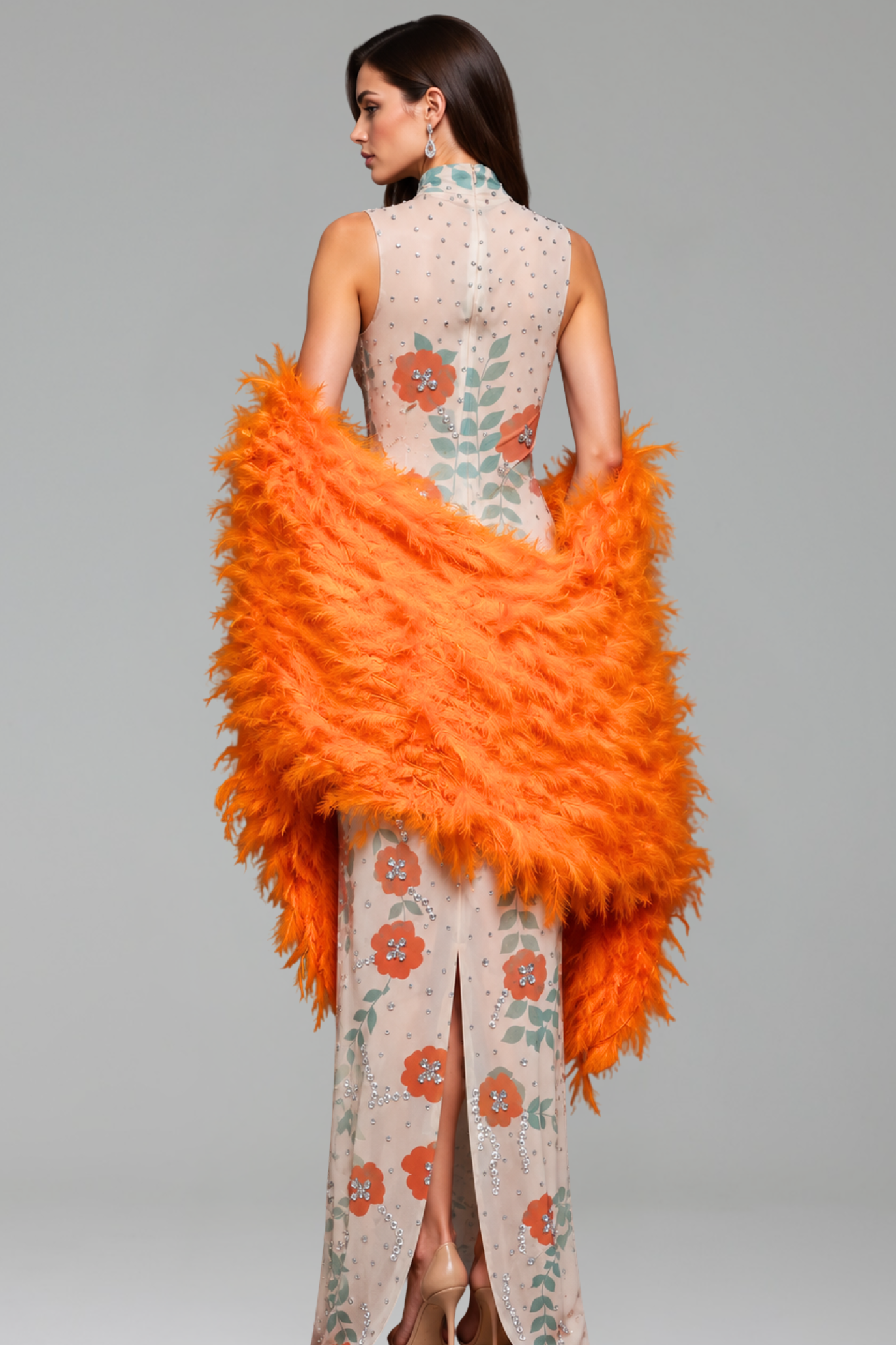 Floral Feather Detail Gown - LAROSABRIDE