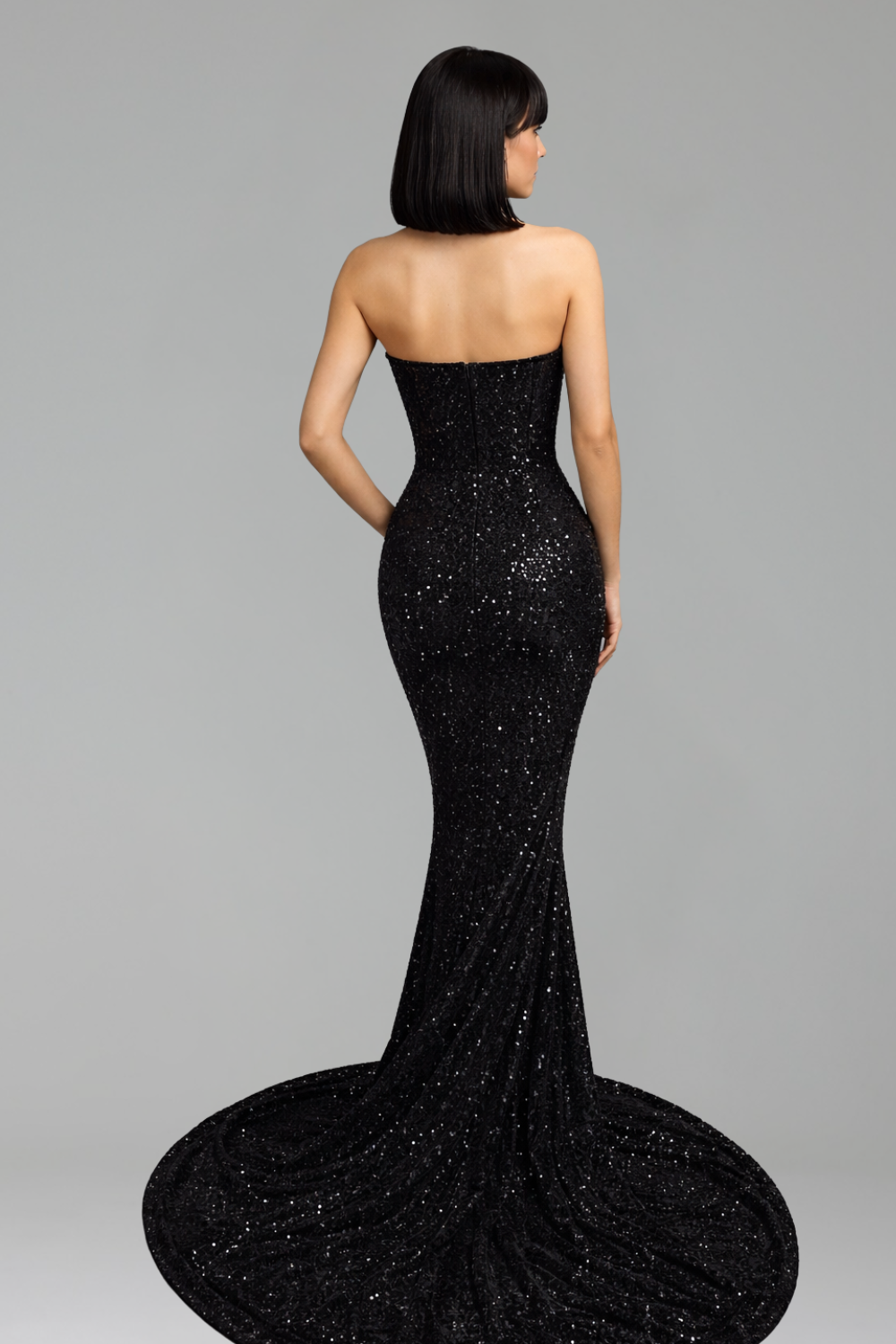 Floral Strapless Sequin Evening Gown - LAROSABRIDE
