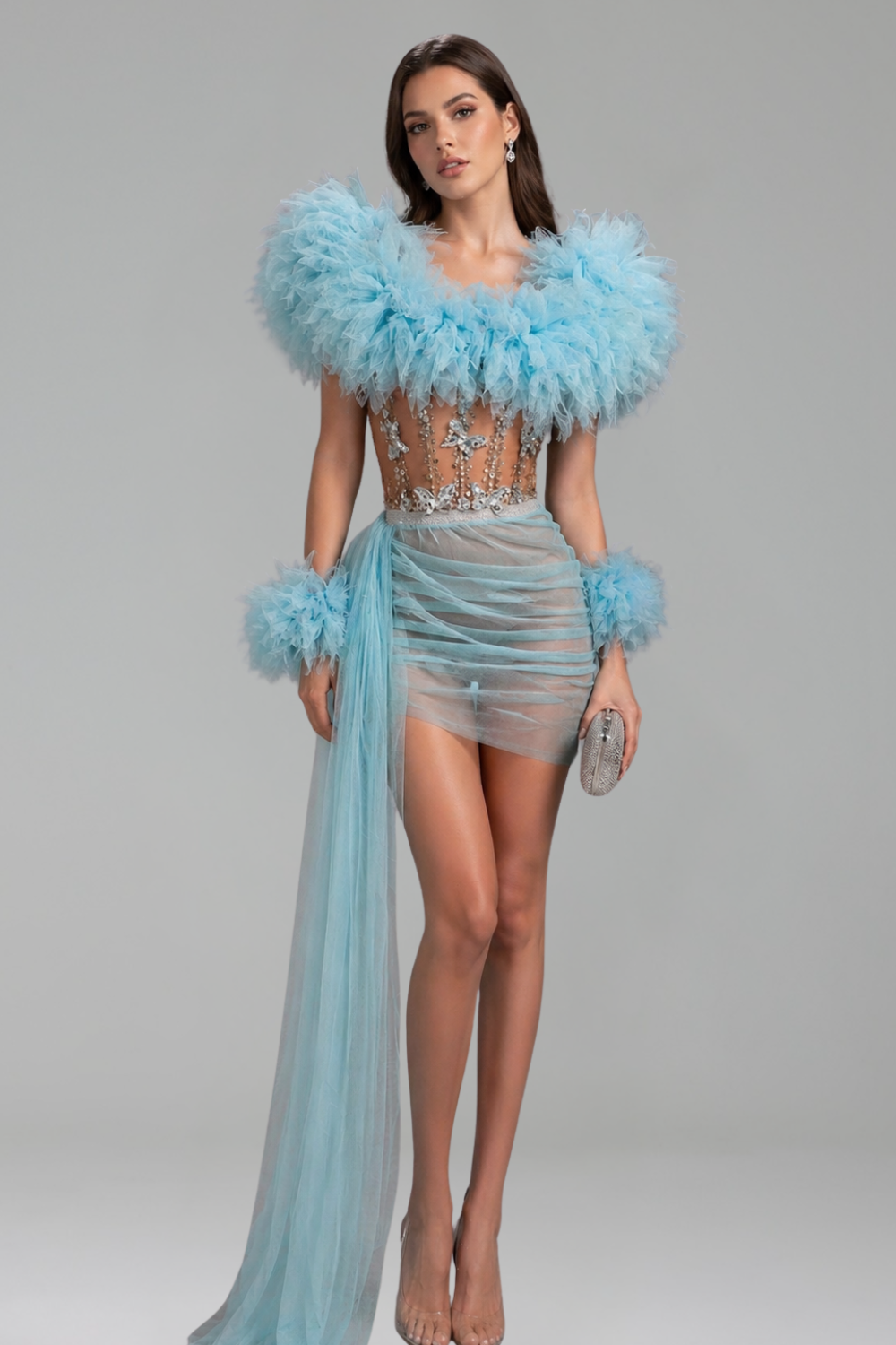 Feathered Sheer Draped Mini - LAROSABRIDE