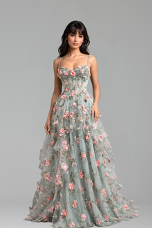 3D Floral Beaded A-Line Dress - LAROSABRIDE