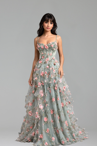 3D Floral Beaded A-Line Dress - LAROSABRIDE