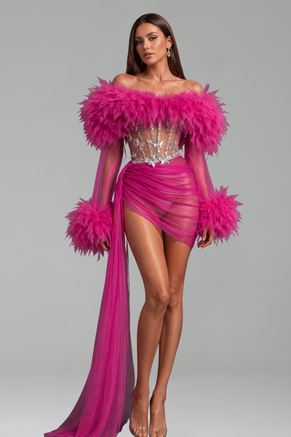 Feathered Sheer Draped Mini - LAROSABRIDE
