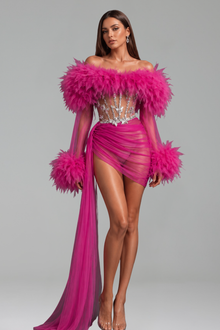 Feathered Sheer Draped Mini - LAROSABRIDE