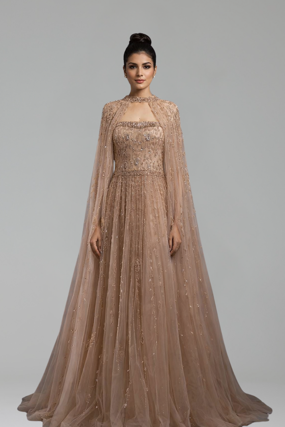 Beaded Square Neck A-Line Gown - LAROSABRIDE