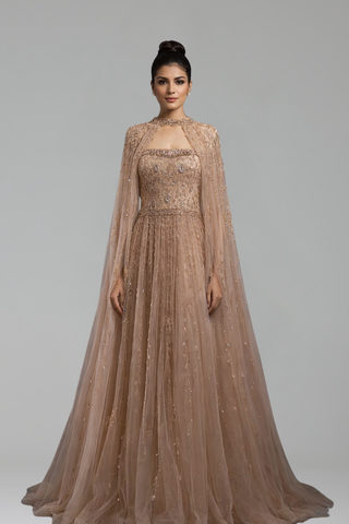 Beaded Square Neck A-Line Gown - LAROSABRIDE