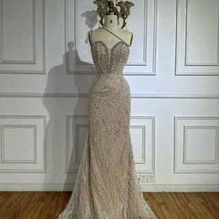 Ships in 2 to 5 Days -One-Shoulder Beaded Evening Dress with Crystal Embellishments for Formal Events