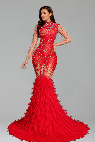 Emerald Crystal Feather Gown