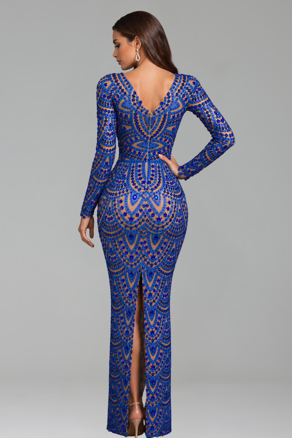 Illusion Beaded Sculpted Column Gown - LAROSABRIDE