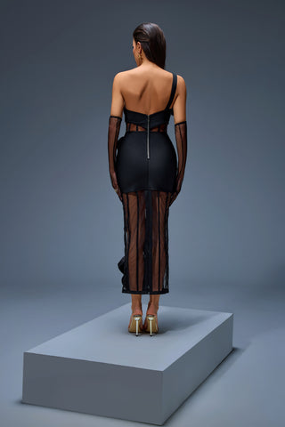 Black Sheer Illusion Gown with Oversized Satin Bow Accents – Haute Couture 2025 Showpiece