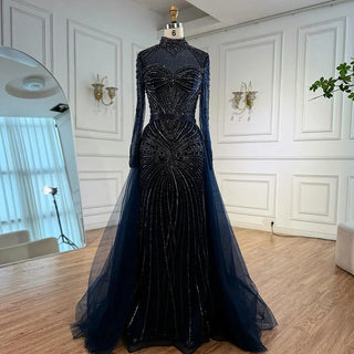 Ships in 2 to 5 Days - Luxury Nude Beaded Arabic-Style Evening Dress – Elegant Gown with Detachable Overskirt