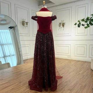 Ships in 2 to 5 Days -Luxury Arabic A-Line Evening Dress with Cape – 2025 Formal Gown