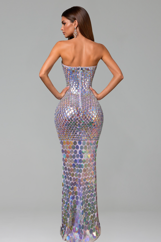 Strapless Iridescent Sequin Column Gown