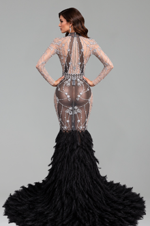 Crystal Embellished Feather Train Gown - LAROSABRIDE