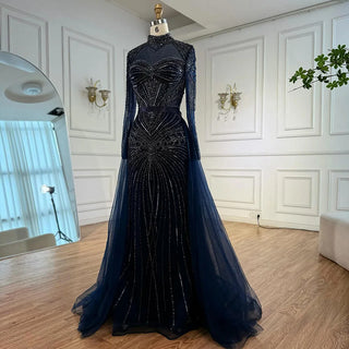 Ships in 2 to 5 Days - Luxury Nude Beaded Arabic-Style Evening Dress – Elegant Gown with Detachable Overskirt