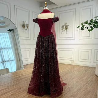 Ships in 2 to 5 Days -Luxury Arabic A-Line Evening Dress with Cape – 2025 Formal Gown