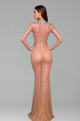 Crystal Embellished Cutout Illusion Gown