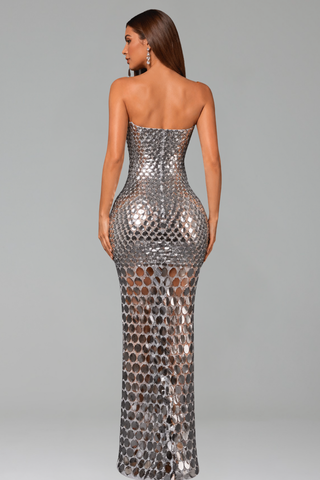 Strapless Iridescent Sequin Column Gown
