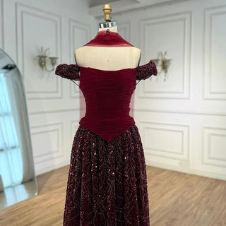 Ships in 2 to 5 Days -Luxury Arabic A-Line Evening Dress with Cape – 2025 Formal Gown