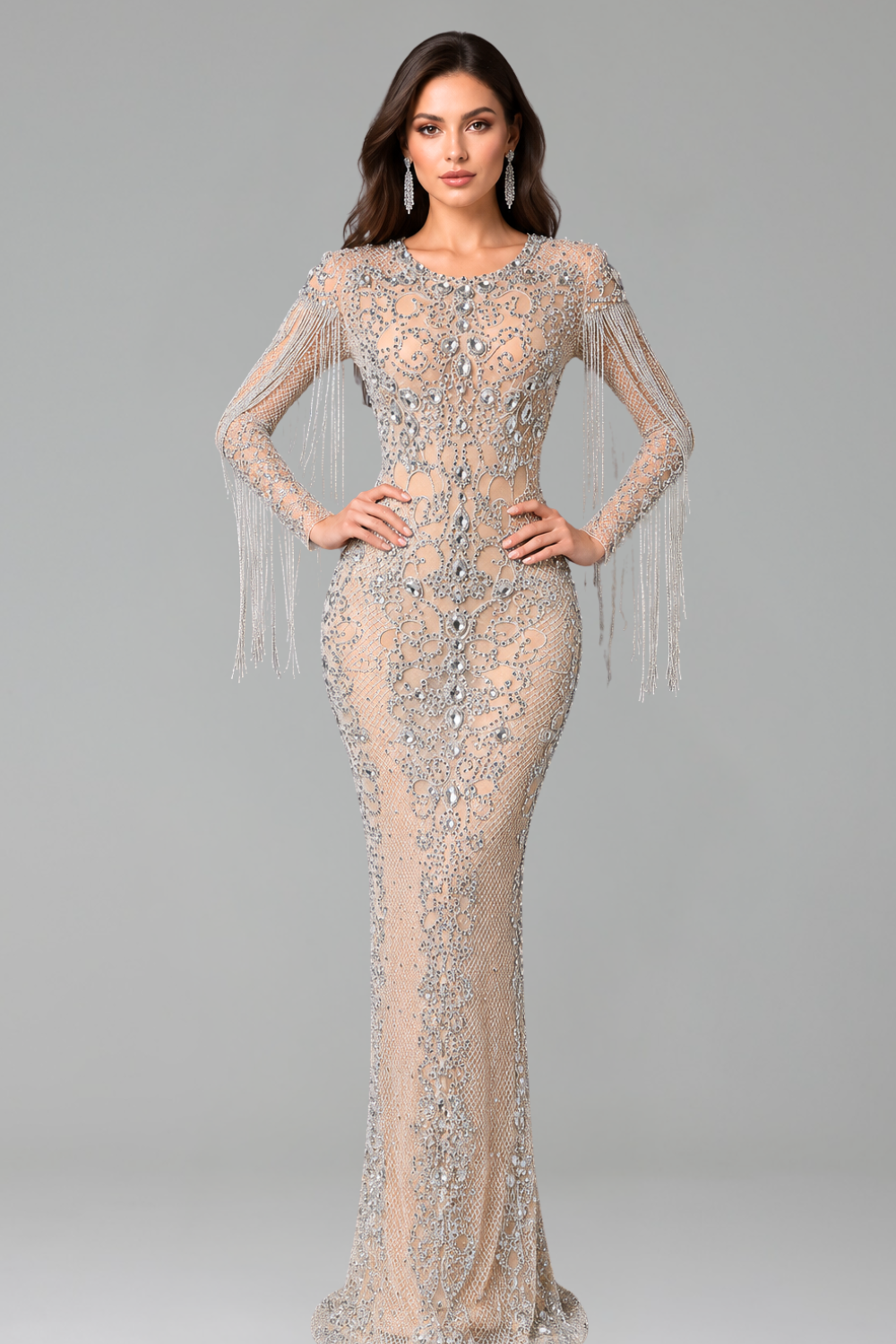 Crystal Fringe Illusion Gown - LAROSABRIDE
