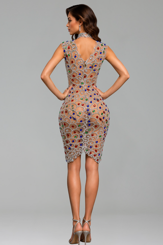 Multicolor Crystal Illusion Midi Dress