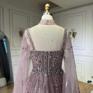 2025 Arabic Nude A-Line Cape Sleeve Crystal Beaded Saudi Evening Dresses Gowns for Formal Occasions