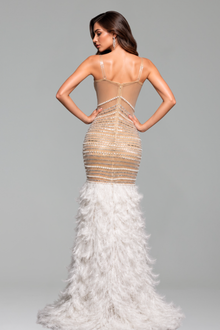 Beaded Corset Feather Mermaid Gown - LAROSABRIDE