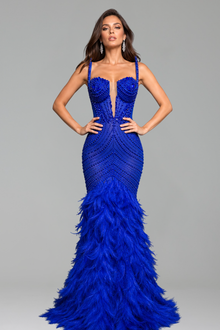 Beaded Corset Feather Mermaid Gown - LAROSABRIDE