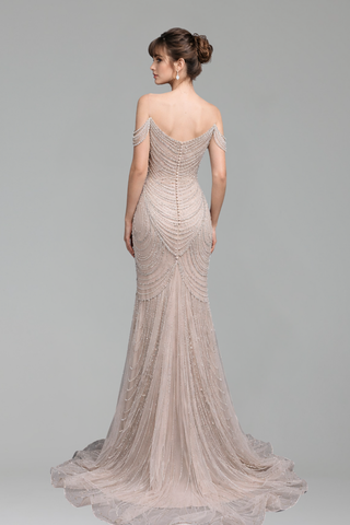 Pearl Beaded Mermaid Gown - LAROSABRIDE
