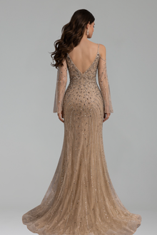 Beaded Spaghetti Strap Evening Dress - LAROSABRIDE