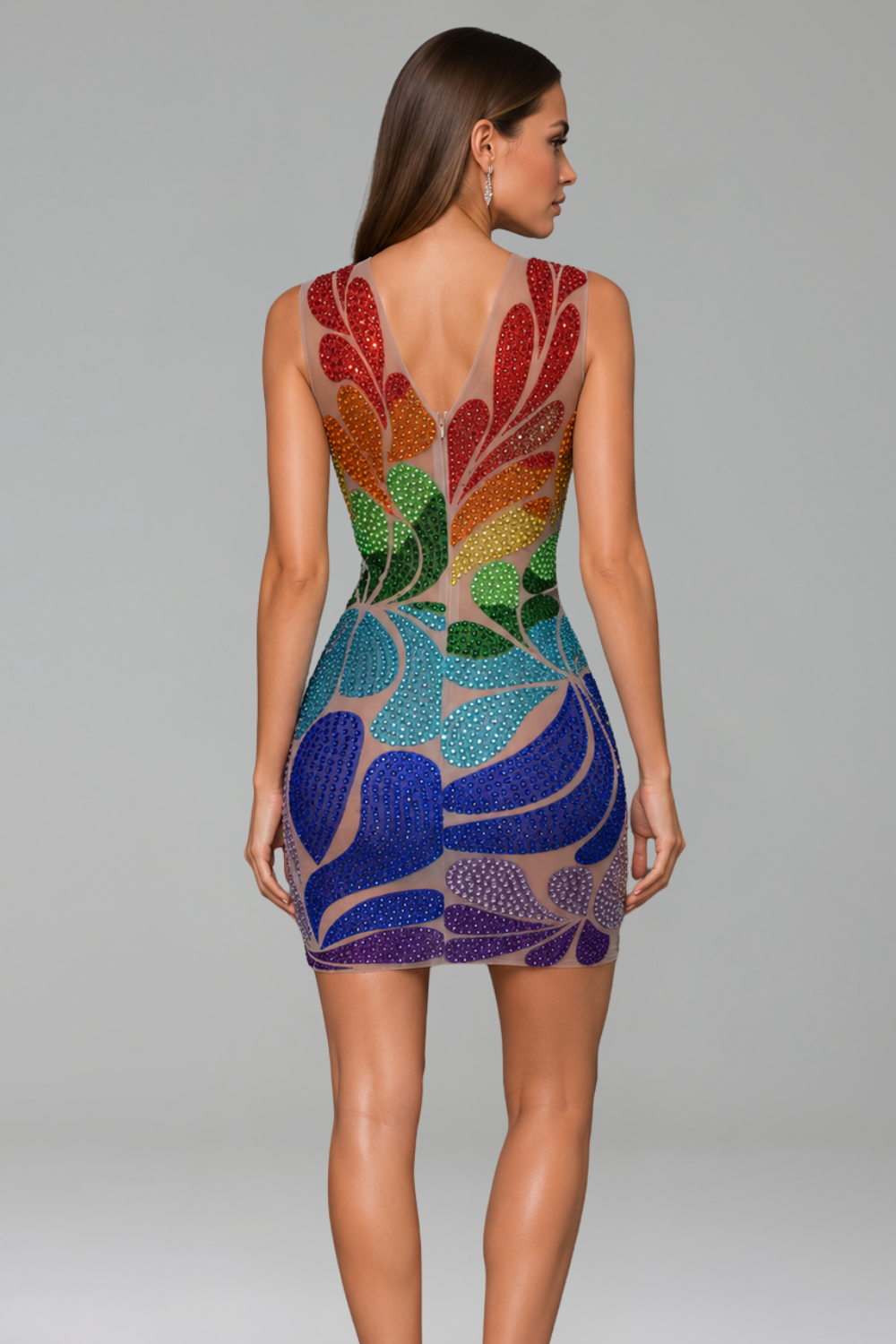 Rainbow Crystal Mosaic Mini Dress - LAROSABRIDE